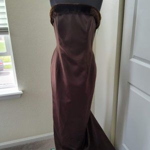 Vintage ABS Evening Dark Chocolate Strapless Gown with Train 10 NWT